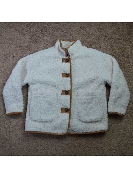Treasure & Bond Jackets & Blazers - Treasure & Bond Sherpa Jacket Womens S White Faux Fur Button Front Plaid Lining